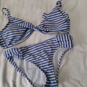 2 piece swimsuit,  blue and white, small (4-6) bottoms and large (12-14) top.